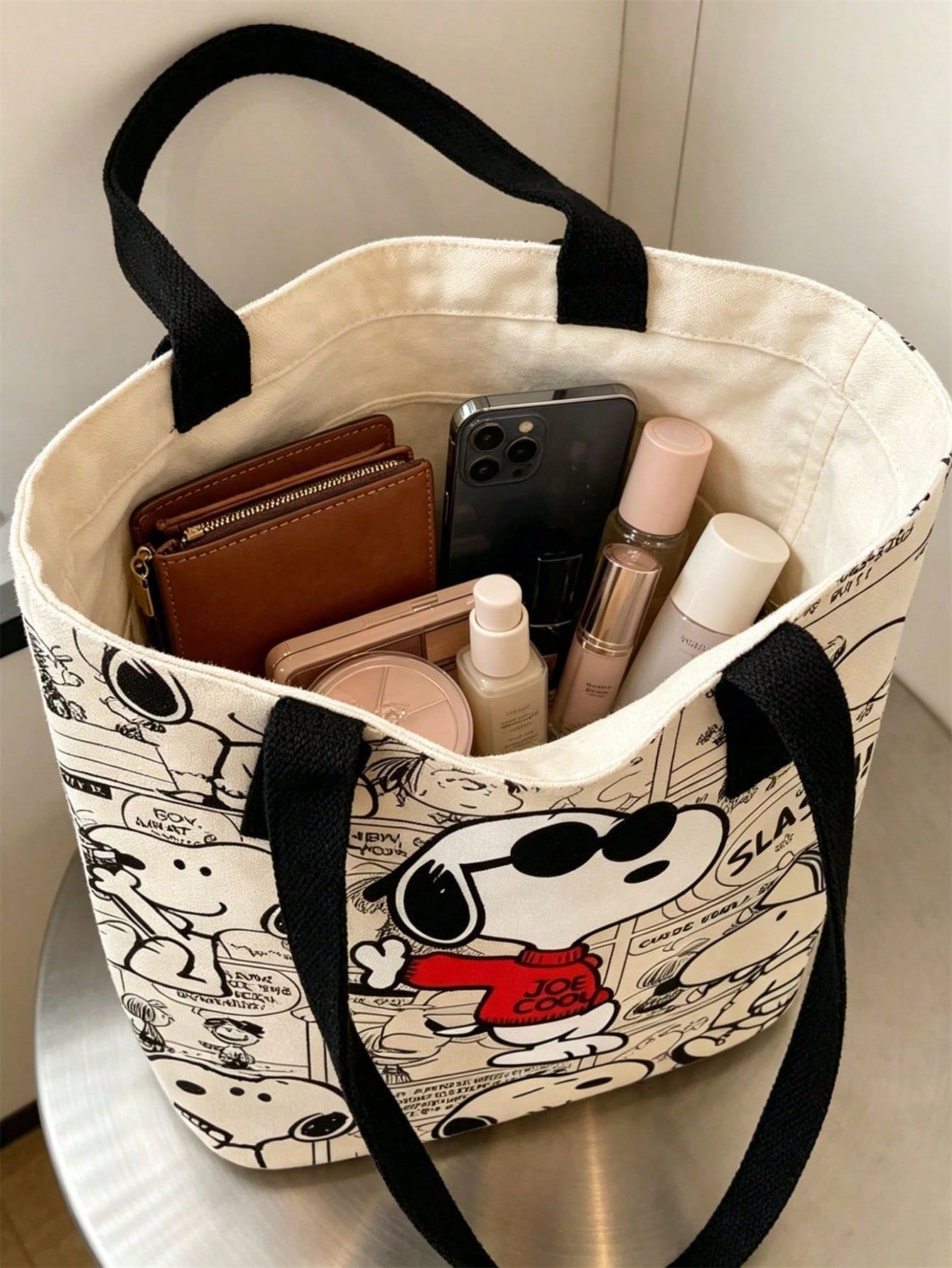 Large Capacity Snoopy Color Block Canvas Shoulder Tote Bag