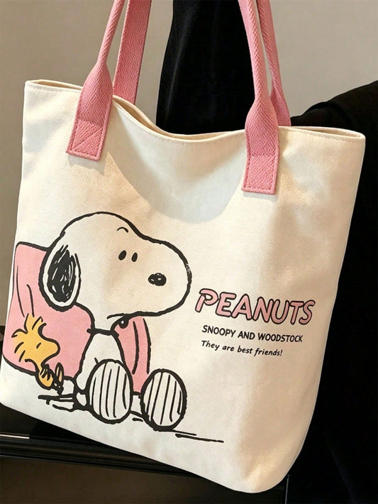 Snoopy Yellow Canvas Tote Bag – Large Capacity Shoulder Bag for Travel, Shopping & Everyday Use