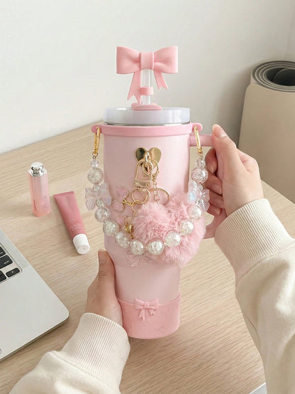🎀 Beaded Water Bottle Charm Strap – Bow Lanyard Accessory for 20–40oz Tumblers Multicolor