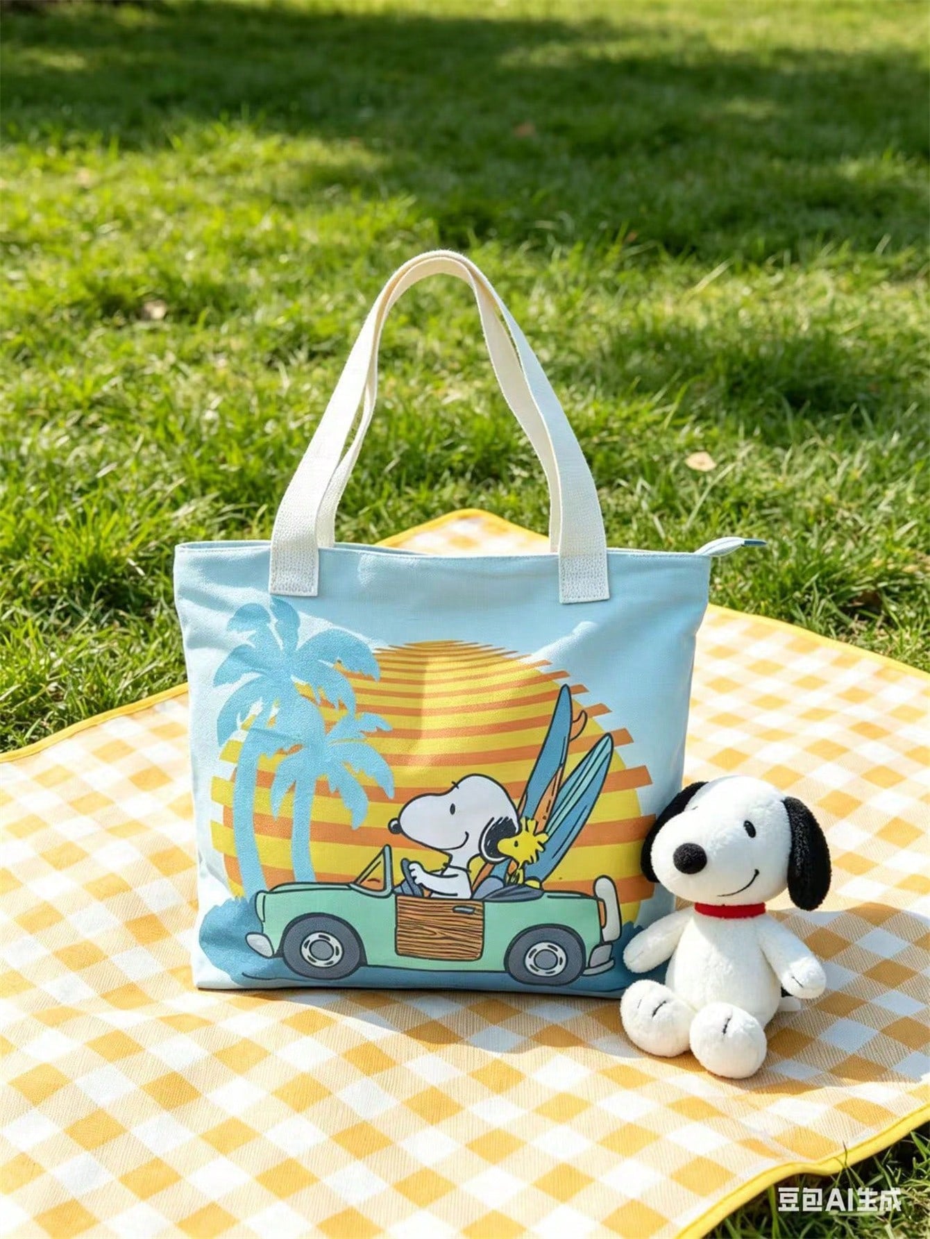 Snoopy Canvas Tote Bag, Women Large Capacity Shoulder Bag, Student Commuter Cartoon Print Handbag