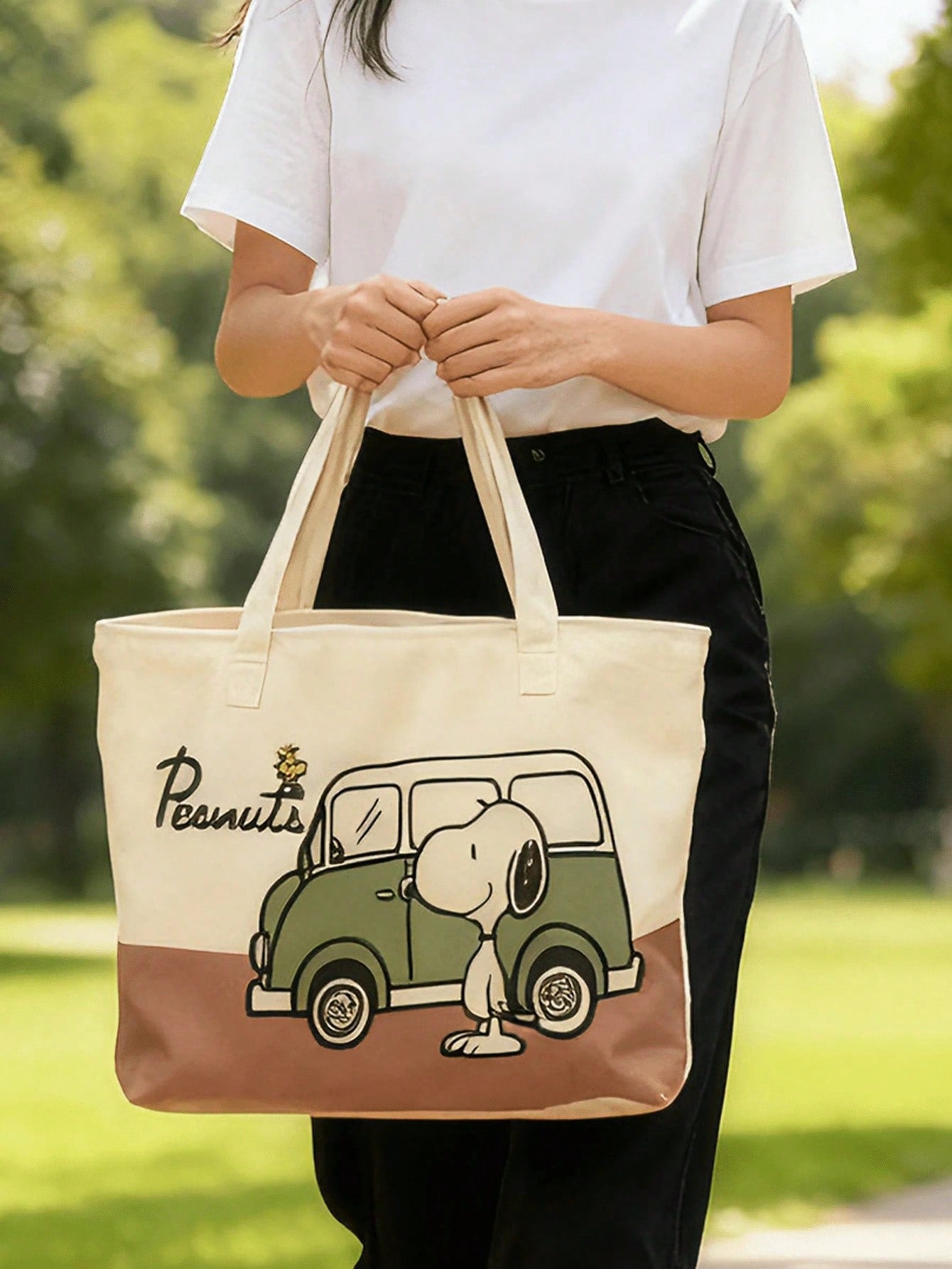 SNOOPY Large Capacity Canvas Tote Bag – Cute Peanuts Shoulder Bag for Work, Shopping & Everyday Use