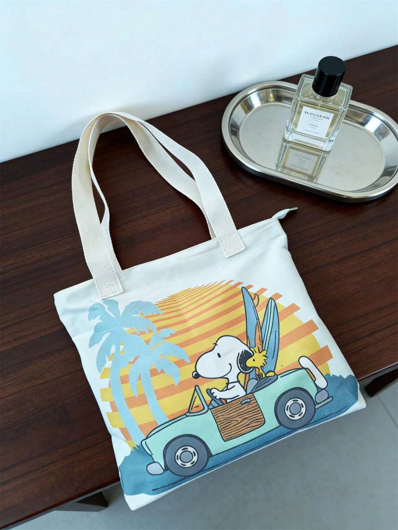 Snoopy Canvas Tote Bag, Women Large Capacity Shoulder Bag, Student Commuter Cartoon Print Handbag