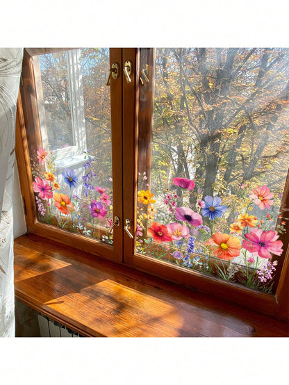 🌸 Garden Flower Window Film Sticker – Semi-Matte Removable PVC Glass Decor
