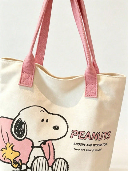 Snoopy Yellow Canvas Tote Bag – Large Capacity Shoulder Bag for Travel, Shopping & Everyday Use