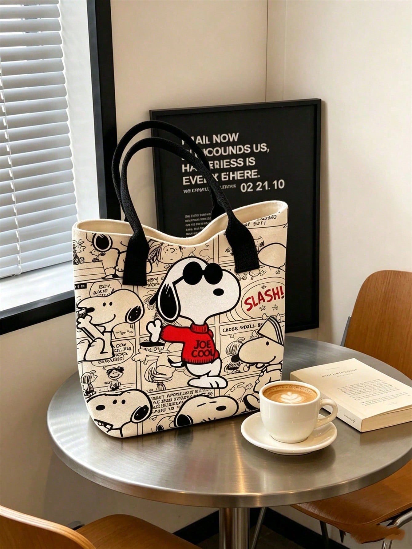 Large Capacity Snoopy Color Block Canvas Shoulder Tote Bag