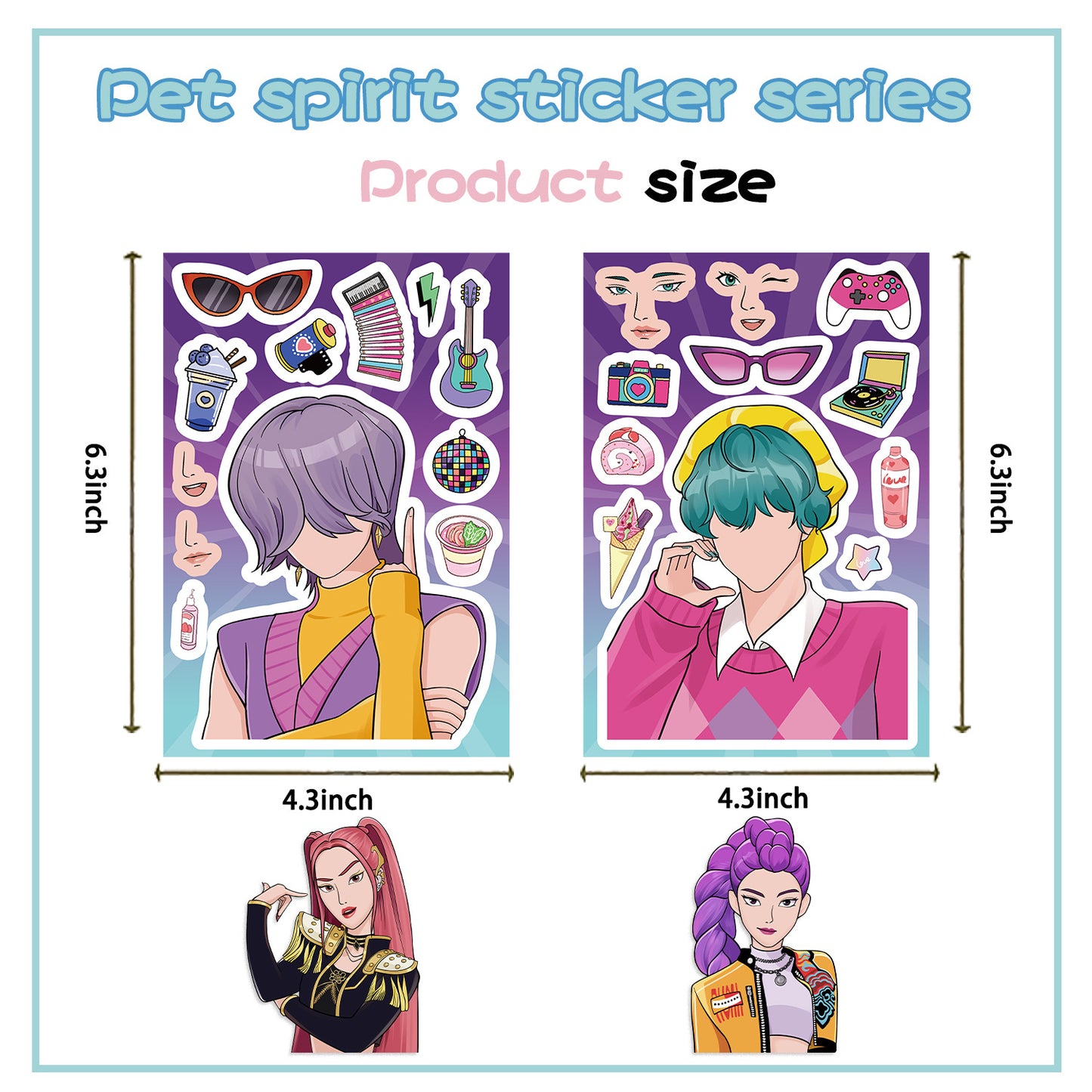 🎭 K-Pop Demon Slayer Changeable Stickers – DIY Face-Swap Vinyl Sticker Sets (16 pcs)
