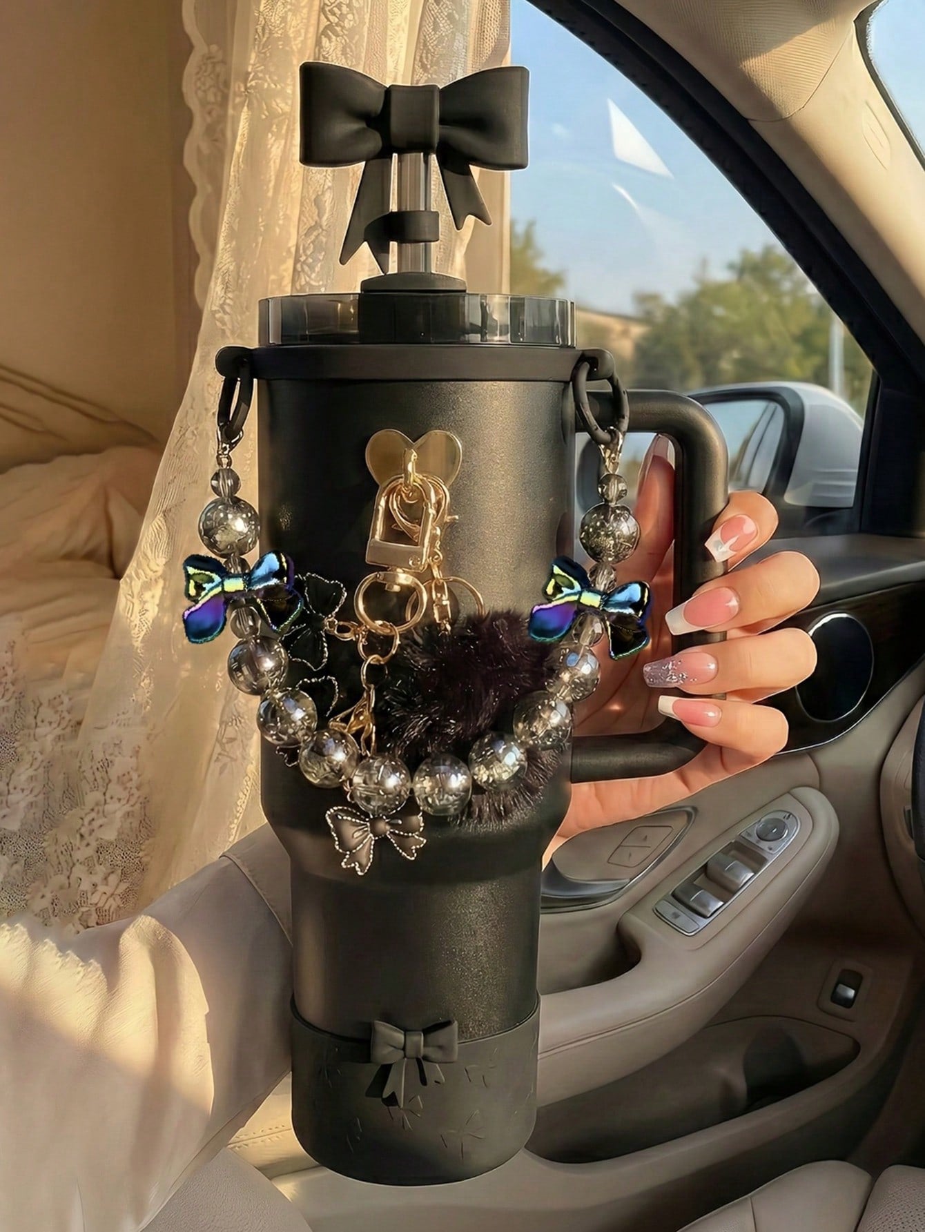 🎀 Beaded Water Bottle Charm Strap – Bow Lanyard Accessory for 20–40oz Tumblers Multicolor