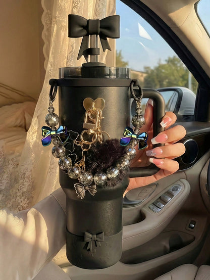 🎀 Beaded Water Bottle Charm Strap – Bow Lanyard Accessory for 20–40oz Tumblers Multicolor
