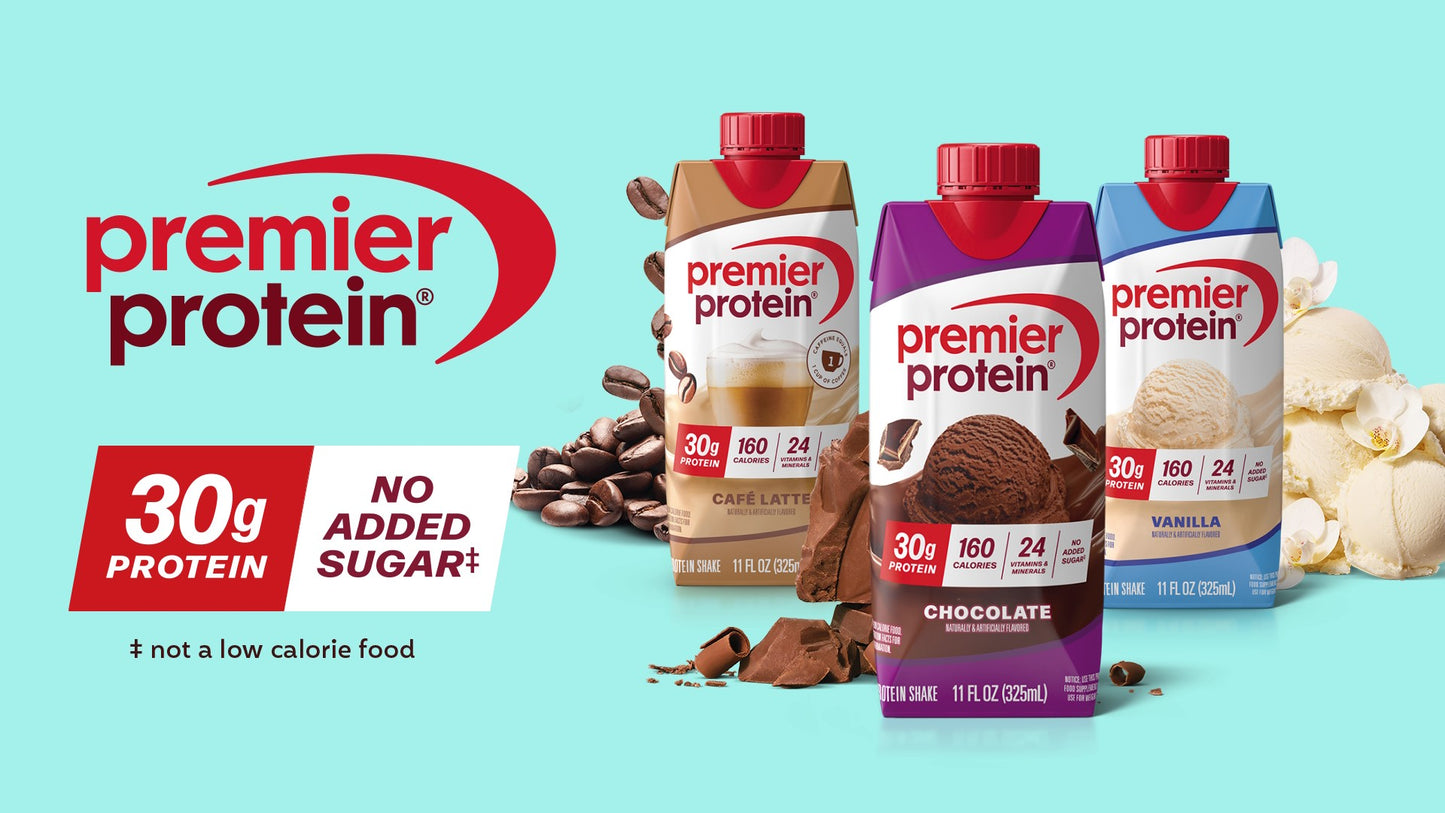 Premier 30g Protein PLUS Energy and Immune Support Shakes, Cafe Latte, 11 fl oz, 18-pack