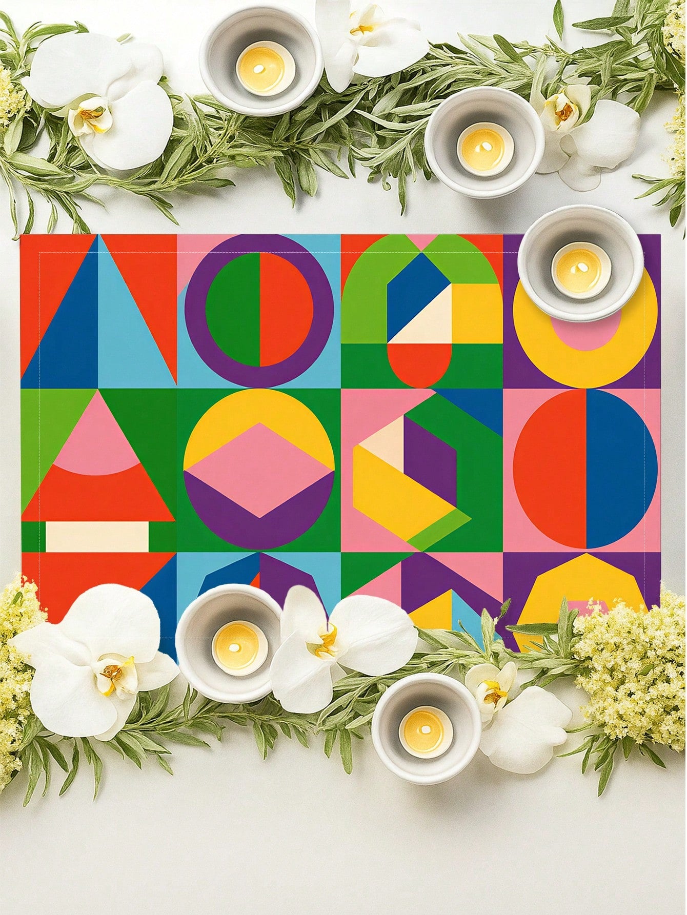 🌈 4-Pack Modern Geometric Abstract Placemats – Heat-Resistant Washable Table Mats