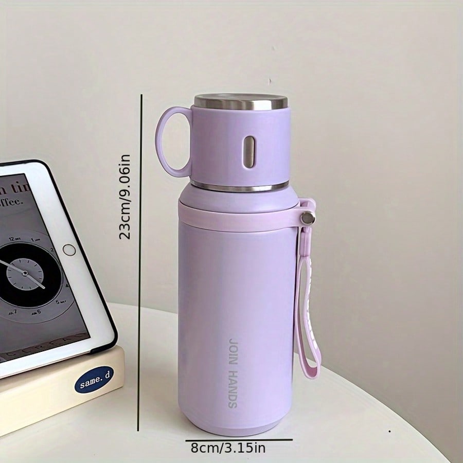 Stainless Steel Vacuum Flask – Double-Wall Insulated Water Bottle with Cup Lid