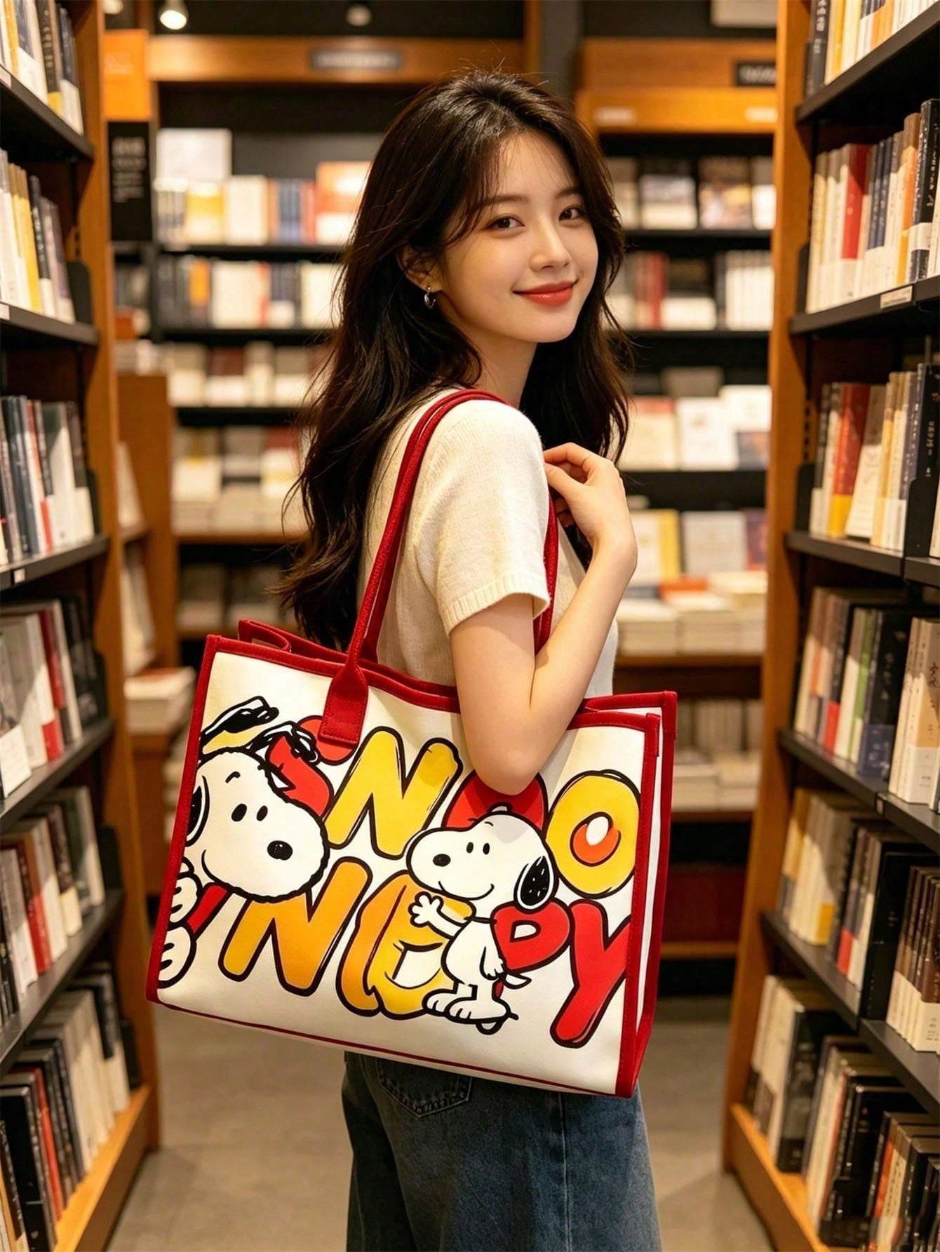 Peanuts Snoopy Canvas Crossbody Tote Bag – Adjustable Shoulder Handbag for Everyday Use