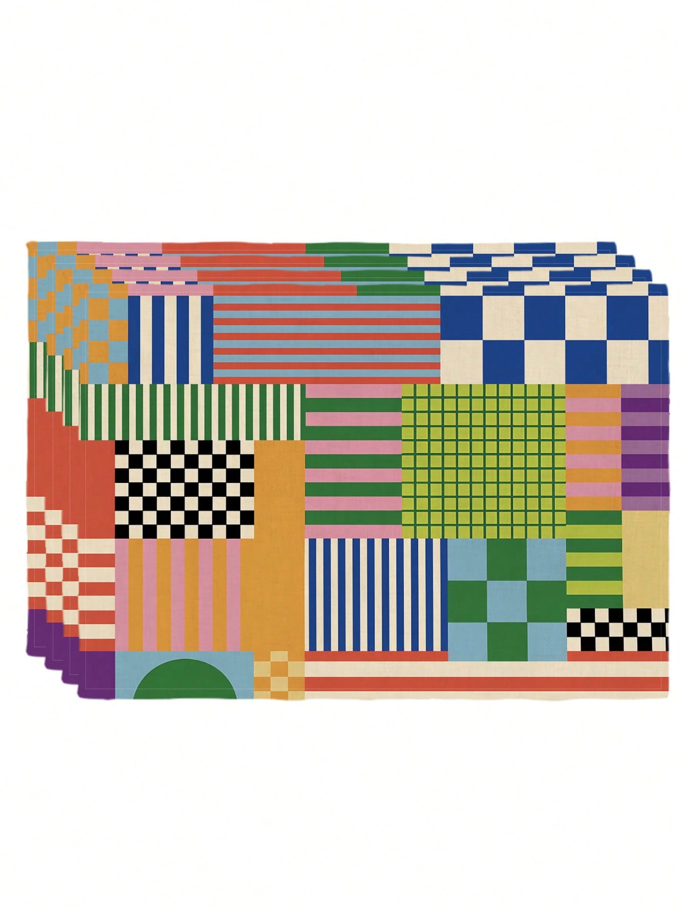 🌈 4-Pack Colorful Retro Plaid Placemats – Heat-Resistant Dining Table Mats for Kitchen & Coffee Bar