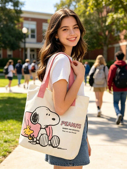 Snoopy Yellow Canvas Tote Bag – Large Capacity Shoulder Bag for Travel, Shopping & Everyday Use