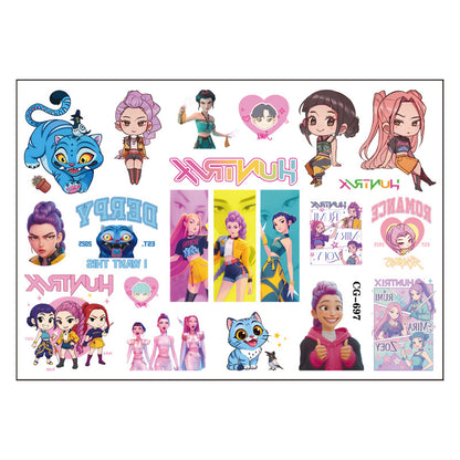 🎀 20PCS Cute Anime Temporary Tattoo Stickers – Waterproof Rumi Cartoon Body Art Set