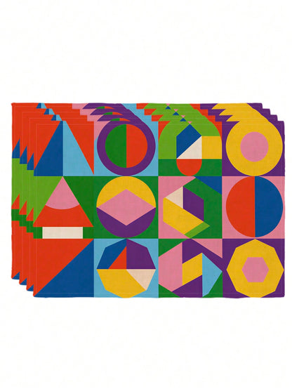 🌈 4-Pack Modern Geometric Abstract Placemats – Heat-Resistant Washable Table Mats