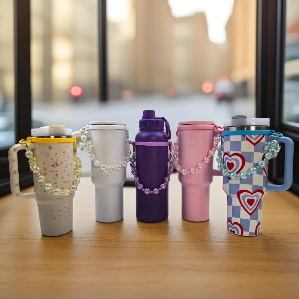 🎀 Beaded Water Bottle Charm Strap – Bow Lanyard Accessory for 20–40oz Tumblers Multicolor
