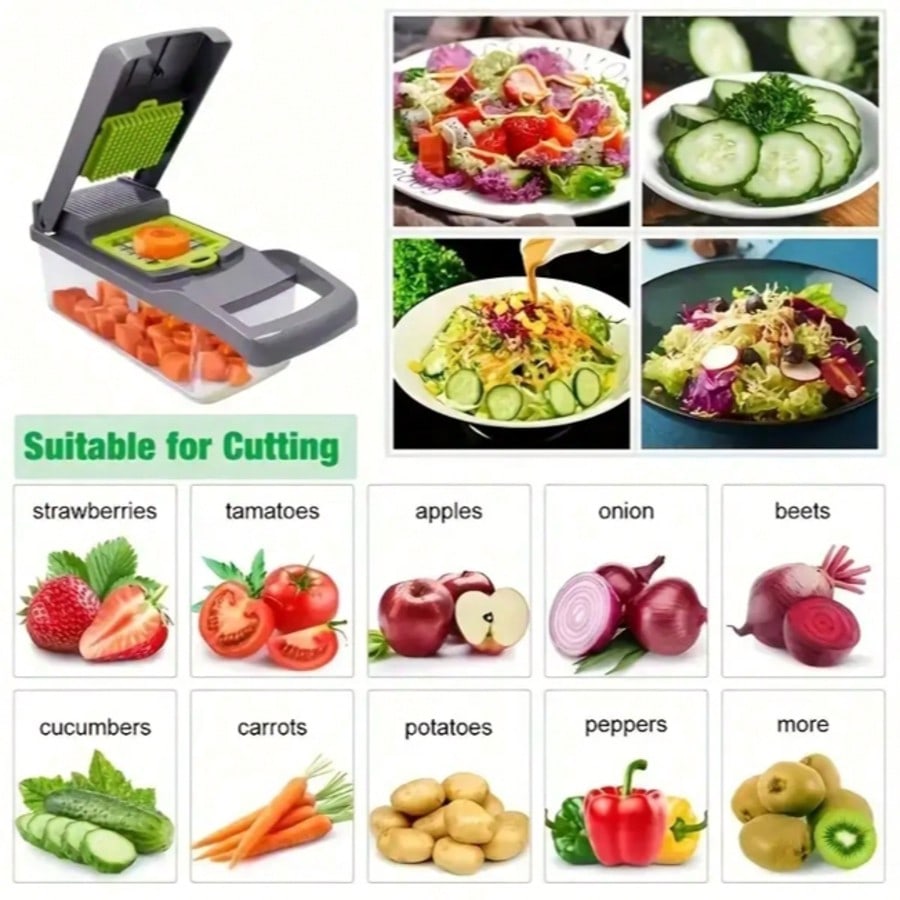 🔪 16-in-1 Vegetable Chopper – Multi-Functional Food Slicer & Dicer with 8 Blades