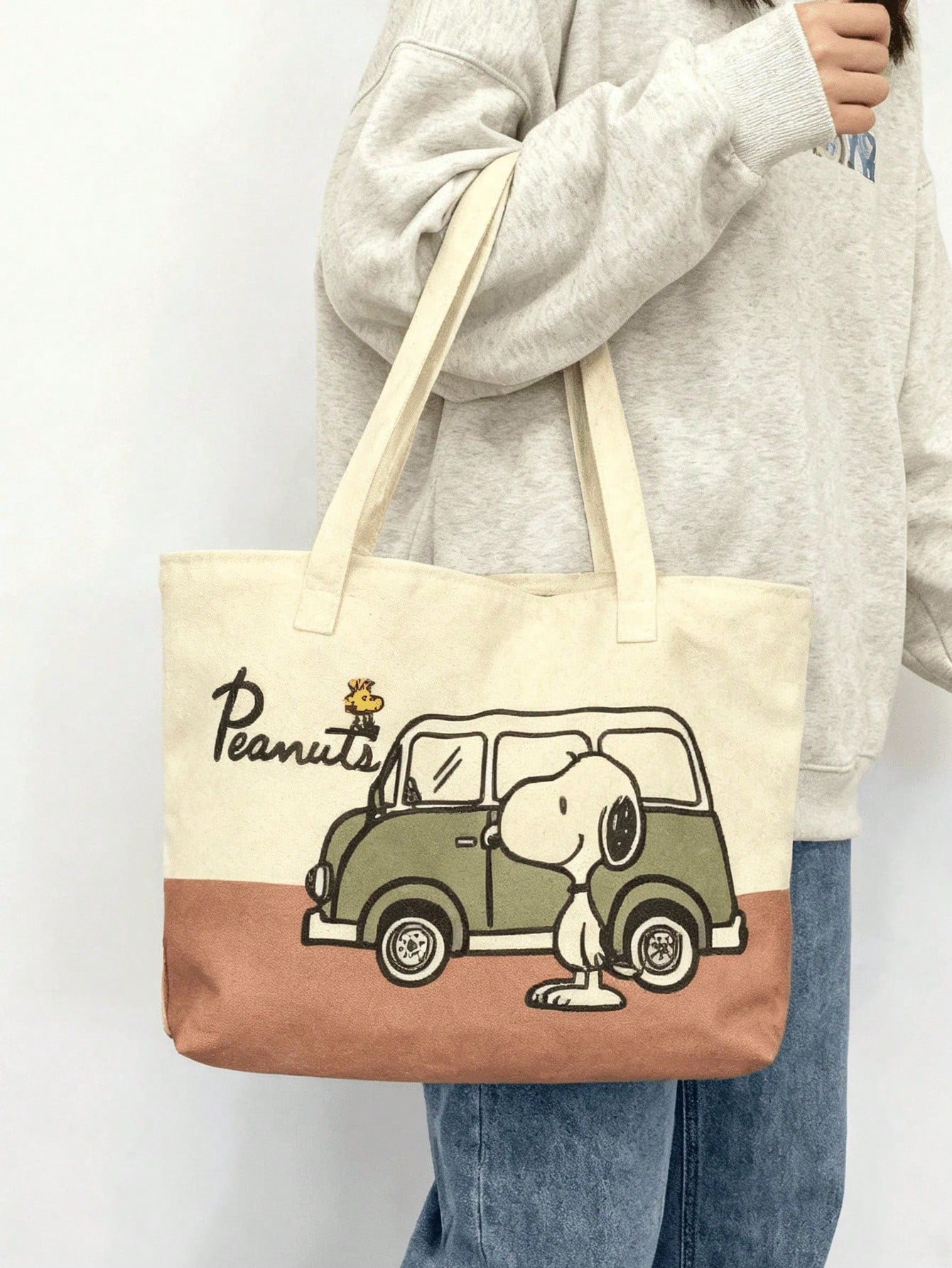 SNOOPY Large Capacity Canvas Tote Bag – Cute Peanuts Shoulder Bag for Work, Shopping & Everyday Use
