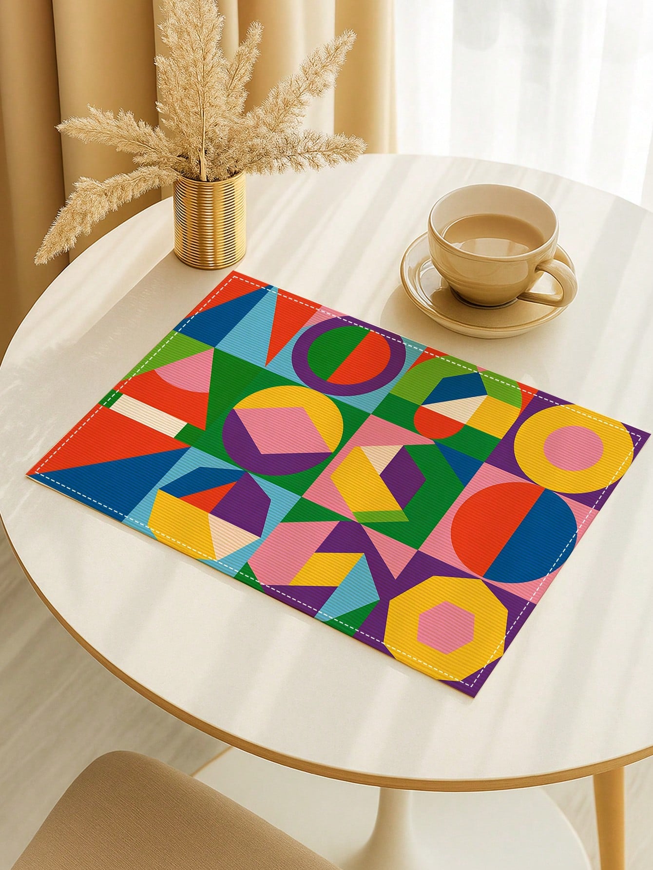🌈 4-Pack Modern Geometric Abstract Placemats – Heat-Resistant Washable Table Mats