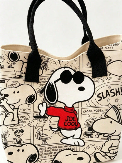 Large Capacity Snoopy Color Block Canvas Shoulder Tote Bag