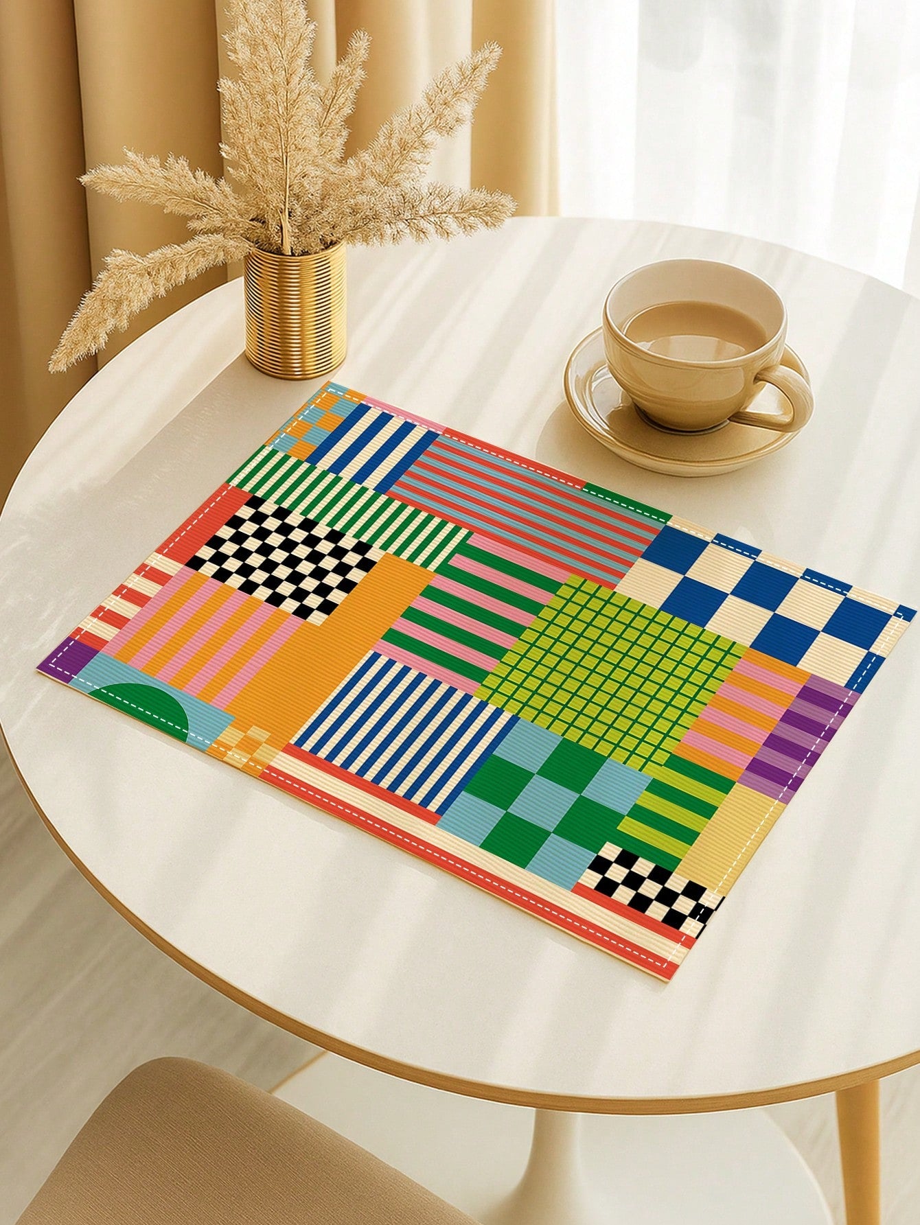 🌈 4-Pack Colorful Retro Plaid Placemats – Heat-Resistant Dining Table Mats for Kitchen & Coffee Bar