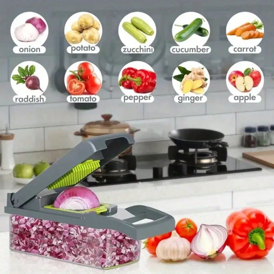 🔪 16-in-1 Vegetable Chopper – Multi-Functional Food Slicer & Dicer with 8 Blades
