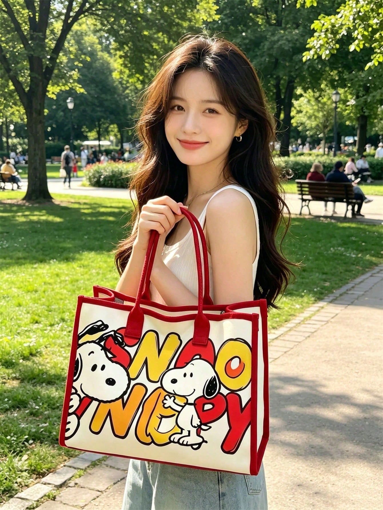 Peanuts Snoopy Canvas Crossbody Tote Bag – Adjustable Shoulder Handbag for Everyday Use