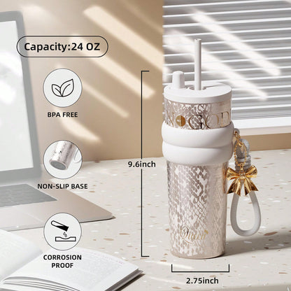 🥤 24oz Stainless Steel Tumbler – Leak-Proof Insulated Travel Mug with Lid & Straw