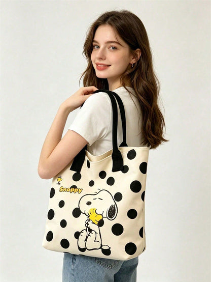 Snoopy Yellow Canvas Tote Bag – Large Capacity Shoulder Bag for Travel, Shopping & Everyday Use