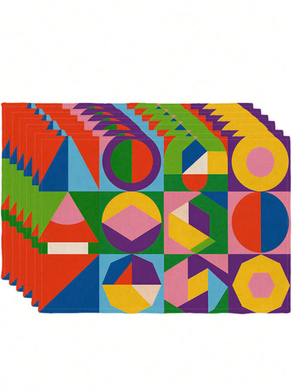 🌈 4-Pack Modern Geometric Abstract Placemats – Heat-Resistant Washable Table Mats