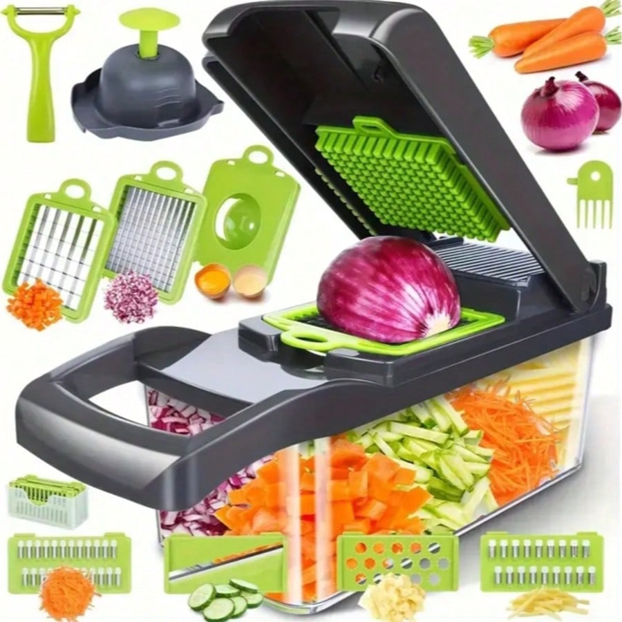 🔪 16-in-1 Vegetable Chopper – Multi-Functional Food Slicer & Dicer with 8 Blades