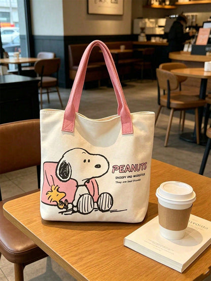 Snoopy Yellow Canvas Tote Bag – Large Capacity Shoulder Bag for Travel, Shopping & Everyday Use