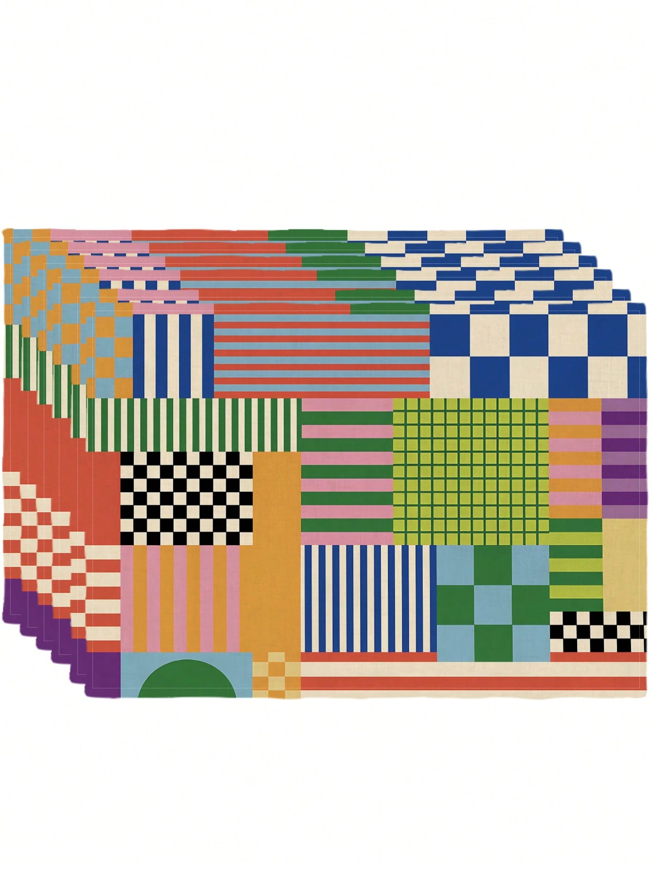 🌈 4-Pack Colorful Retro Plaid Placemats – Heat-Resistant Dining Table Mats for Kitchen & Coffee Bar