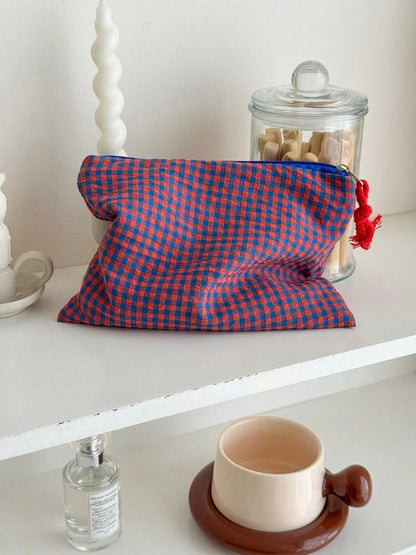 👜 Minimalist Plaid Makeup & Toiletry Organizer Bag – Travel Cosmetic Storage Pouch for Women(Four-piece Set)