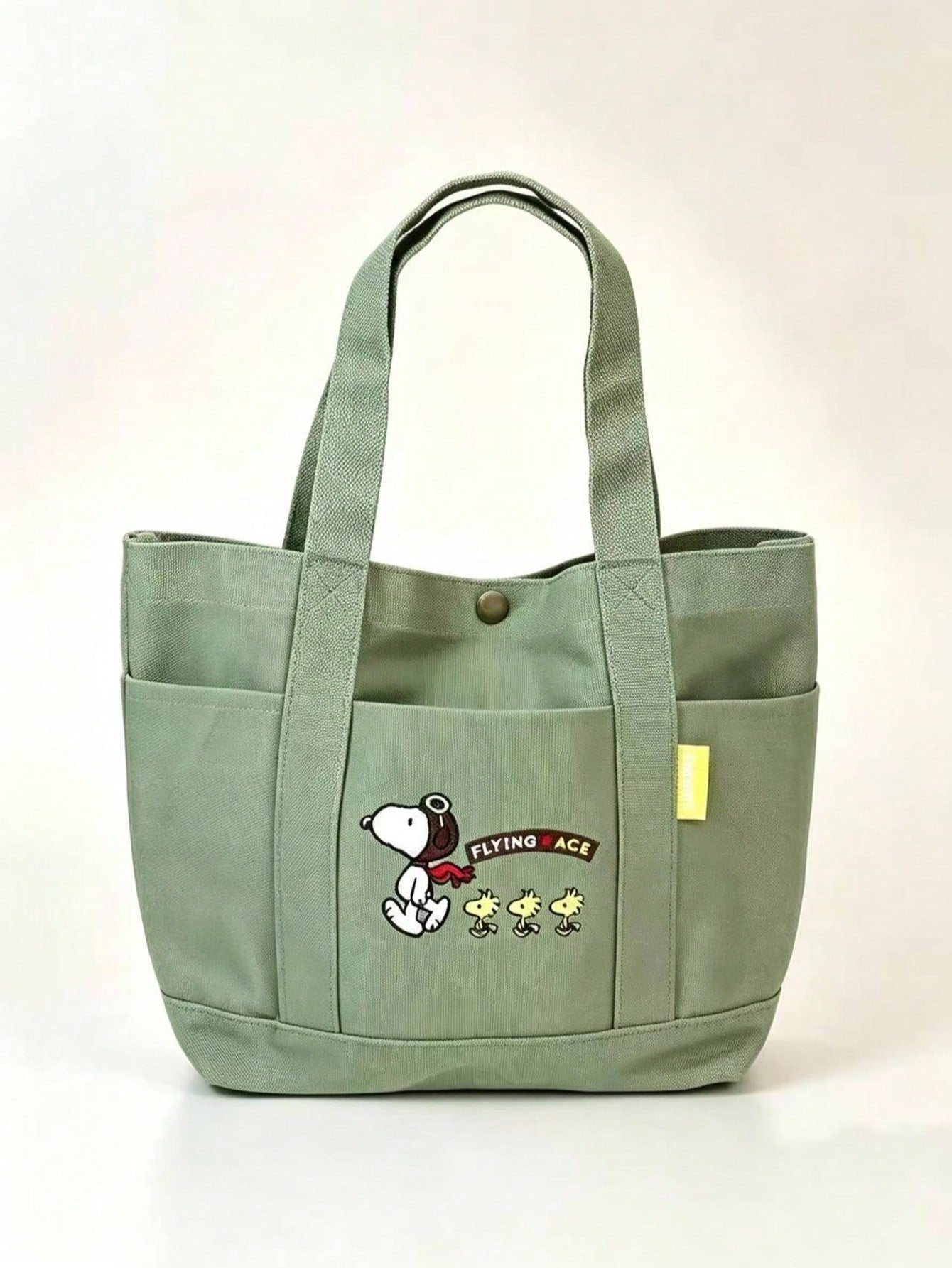 Snoopy Pilot Embroidered Canvas Tote Bag – Large Capacity Multi-Pocket Shoulder Handbag