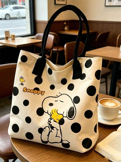 Snoopy Yellow Canvas Tote Bag – Large Capacity Shoulder Bag for Travel, Shopping & Everyday Use