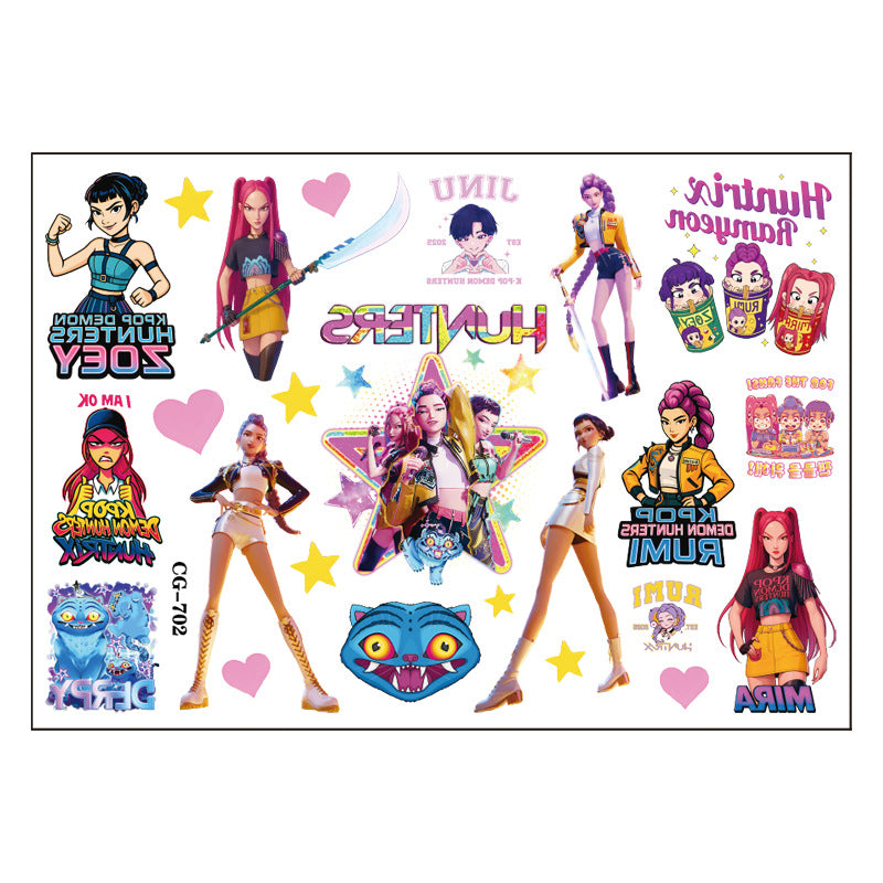 🎀 20PCS Cute Anime Temporary Tattoo Stickers – Waterproof Rumi Cartoon Body Art Set