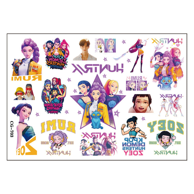 🎀 20PCS Cute Anime Temporary Tattoo Stickers – Waterproof Rumi Cartoon Body Art Set