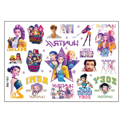 🎀 20PCS Cute Anime Temporary Tattoo Stickers – Waterproof Rumi Cartoon Body Art Set