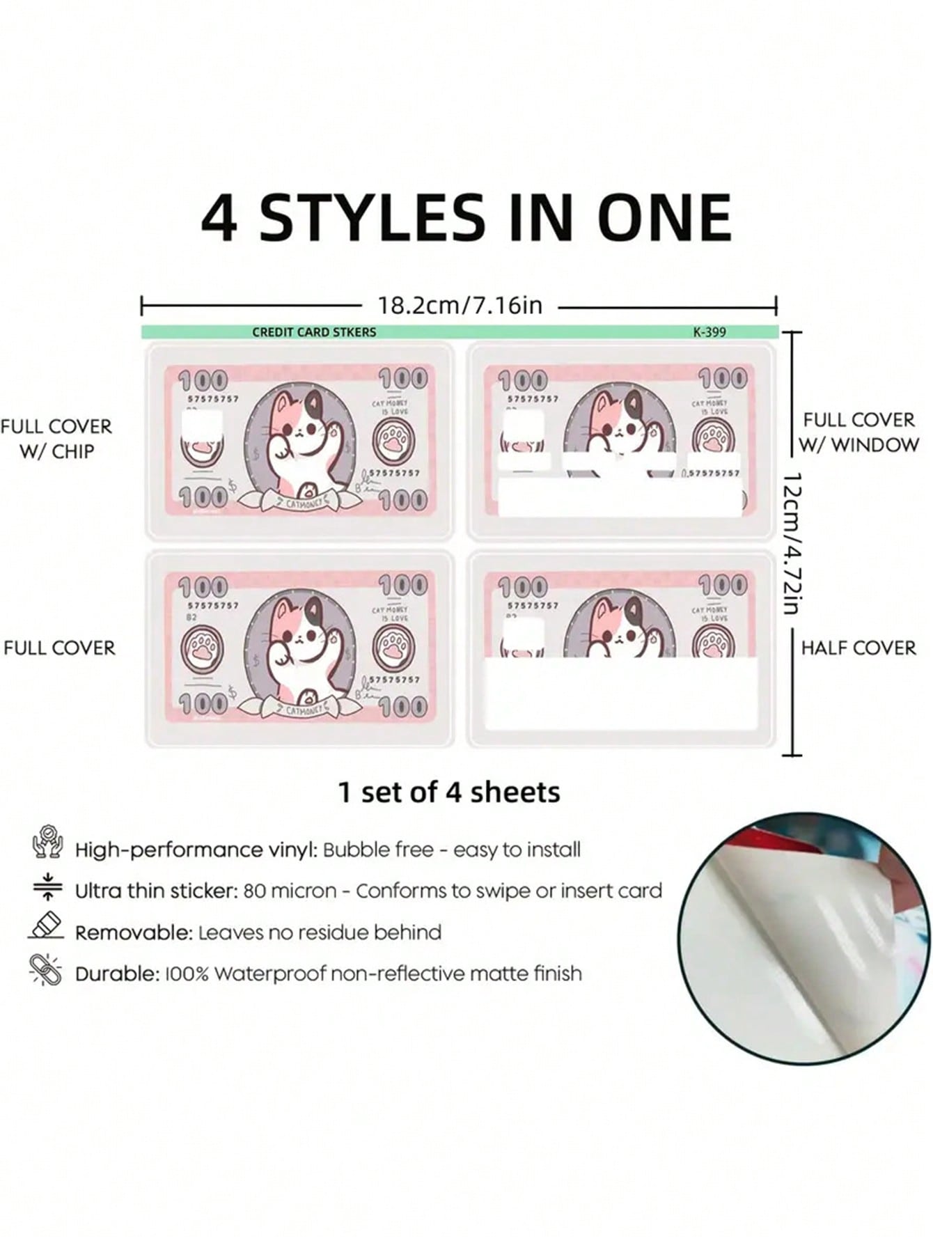 4Pcs Cute Cat Pattern PVC Credit Card Holders – Fits Bank, Debit, Transportation & Room Key Cards, Back to School Supplies