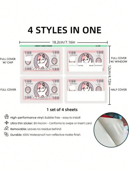 4Pcs Cute Cat Pattern PVC Credit Card Holders – Fits Bank, Debit, Transportation & Room Key Cards, Back to School Supplies