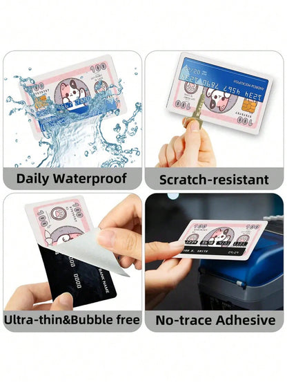 4Pcs Cute Cat Pattern PVC Credit Card Holders – Fits Bank, Debit, Transportation & Room Key Cards, Back to School Supplies