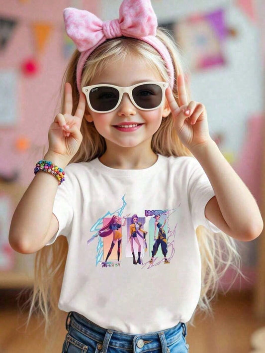 2025 Halloween & First Day of School Outfit — K-Pop Hunters Tee for Kids (Rumi • Mira • Zoey) — Unisex Cotton T-Shirt, Black & White