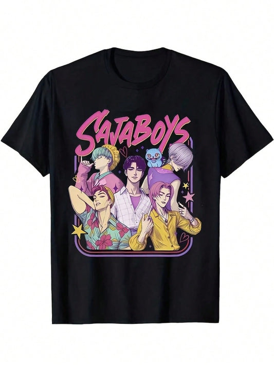 Back-to-School Y2K Derpy Tiger Tee — Kids’ 100% Cotton Graphic Shirt (Jinu, Abby, Mystery, Roma) — Unisex Black Round-Neck Short Sleeve