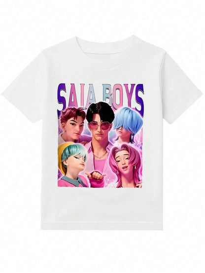 Young Girl's/Boy's Boy Band Jinu&Amp;Abby&Amp;Mystery&Amp;Romance&Amp;Baby KP-OP Demon Hunters Y2K 100% Cotton Graphic Tees, Back To School Clothes Girls, Black Round Neck Letter