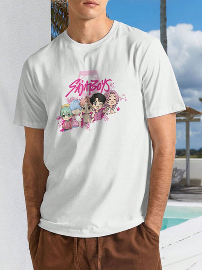 Unisex K-pop Graphic T-Shirt – “Demon Hunters” Chibi Band Design, Casual Crew Neck Tee, 180g