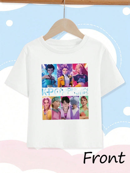 KPOP Prints Print,Summer Round Neck Fun Casual T-Shirt For Children, Made Of Slightly Stretchy Fabric, Breathable And Comfortable, Fashionable And Versatile, Men's/Girls' Same T-Shirt