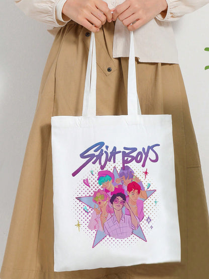 K-pop Saja Pattern Tote Bag – Shoulder Bag for Travel, Shopping & Daily Commute, Foldable Gift Idea