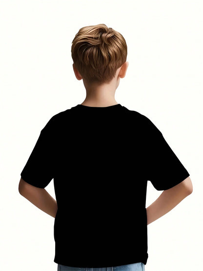 Back-to-School Y2K Boy-Band Tee — Kids’ 100% Cotton Graphic T-Shirt (Jinu • Abby • Myster) — Black Round-Neck Unisex Short Sleeve